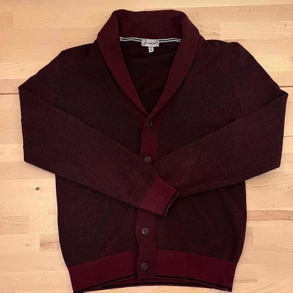 Le Chateau Men's Burgundy Cardigan Sweater